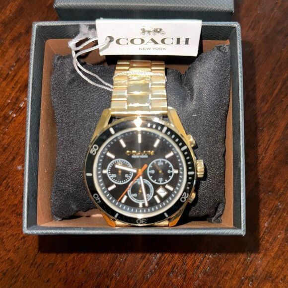 New With Tags Men's COACH Preston Chronograph Gold-Plated Stainless Steel Watch